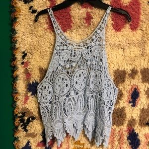 Baby blue boho lace cropped tank